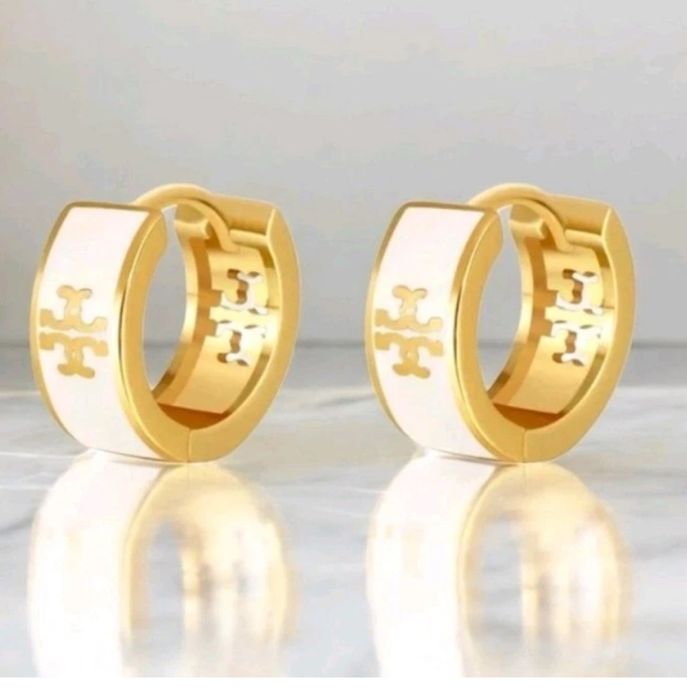 Gold and White Enamel Earrings